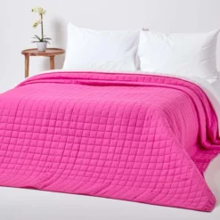 Gesteppte Tagesdecke Aus 100% Baumwolle, Pink/rosa 8 Gesteppte Tagesdecke Aus 100% Baumwolle, Pink/rosa -Homescapes Sale Haus 1 sf1109 reversible bedspread pink cerise 3