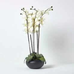 Kunstblume Orchidee Gesteck Creme Mit Schwarzem Keramiktopf -Homescapes Sale Haus ap1175 05