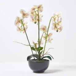 Künstliche Weiße Phalaenopsis-Orchidee Im Schwarzen Keramik-Topf, 62 Cm
