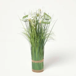 Kunstgras-Deko Mit Schmetterlingen Und Blüten, 35 Cm Groß, Creme