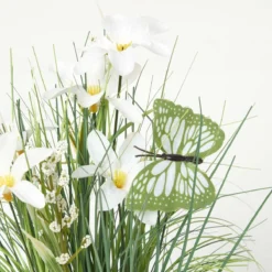 Kunstgras-Deko Mit Schmetterlingen Und Blüten, 35 Cm Groß, Creme -Homescapes Sale Haus ap1633 4 1