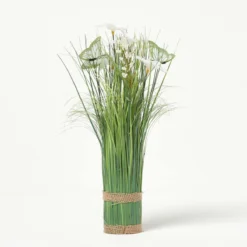 Kunstgras-Deko Mit Schmetterlingen Und Blüten, 35 Cm Groß, Creme -Homescapes Sale Haus ap1633 5 1