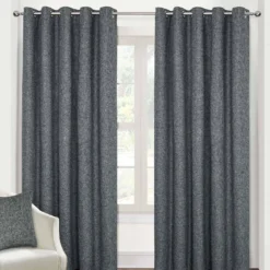 Verdunklungsgardinen Mit Ösen Dunkelgrau 2 Stück Boucle