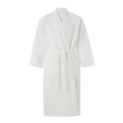Large White Cotton Waffle Bathrobe With Shawl Collar