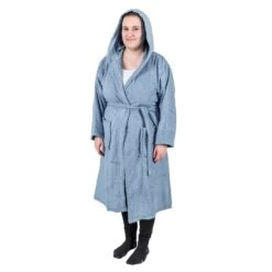 Blauer Frotté-Bademantel Mit Kapuze, Größe S / M