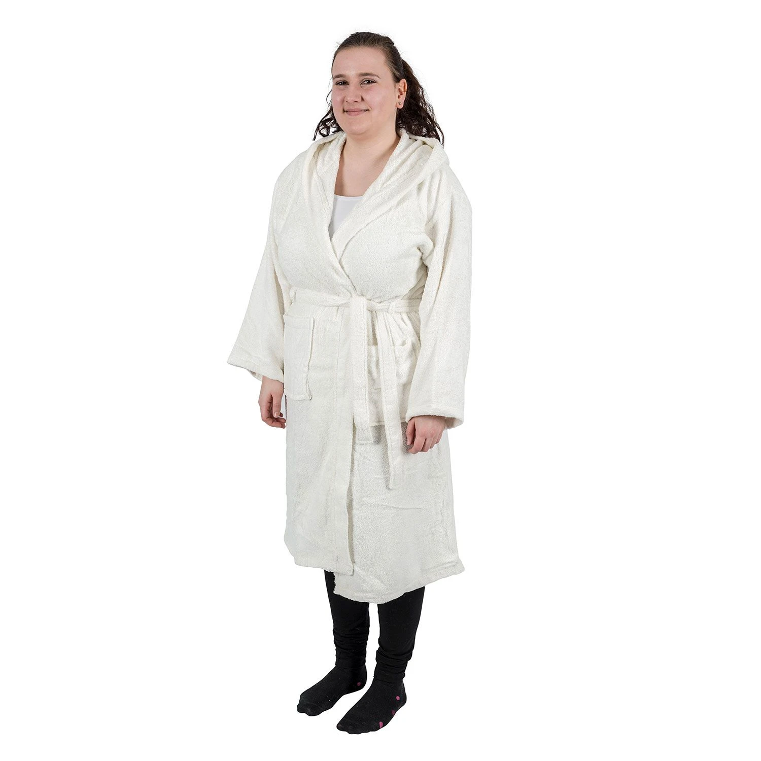 Cremeweißer Frotté-Bademantel Mit Kapuze 4 Cremeweißer Frotté-Bademantel Mit Kapuze – Bild 4