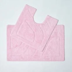 2 Teiliges Luxus Badematten Set 100% Baumwolle Rosa