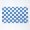 Karierte Rutschfeste Badematte 100% Baumwolle, Blau Und Weiß