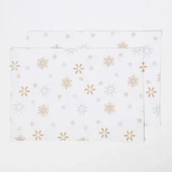 Tischset Aus 100% Baumwolle, 2er-Set, Weiß Mit Schneeflocken-Muster
