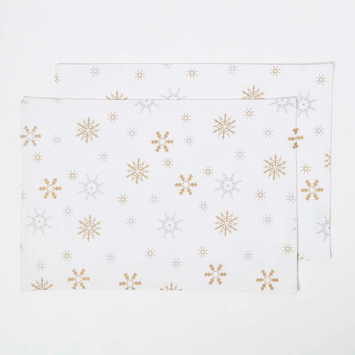 Tischset Aus 100% Baumwolle, 2er-Set, Weiß Mit Schneeflocken-Muster 1 Tischset Aus 100% Baumwolle, 2er-Set, Weiß Mit Schneeflocken-Muster