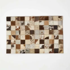 4er-Set Leder Tischsets Patchwork-Karo, Je 46 X 30 Cm – Platzsets Aus Fell Und Filz