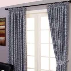 Blickdichte Jacquard Vorhänge Mit Kräuselband Marbela Floral Blau -Homescapes Sale Haus marbell collection lined curtain blue side 1