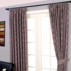Blickdichte Jacquard Vorhänge Mit Kräuselband Marbela Aztec Malve -Homescapes Sale Haus marbella collection lined curtain mauve side 1