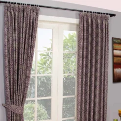 Blickdichte Jacquard Vorhänge Mit Kräuselband Marbela Aztec Malve -Homescapes Sale Haus marbella collection lined curtain mauve side 2