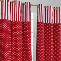 Gardinen Mit Ösen Polka Dots & Streifen Rot Im 2er Set 100% Baumwolle
