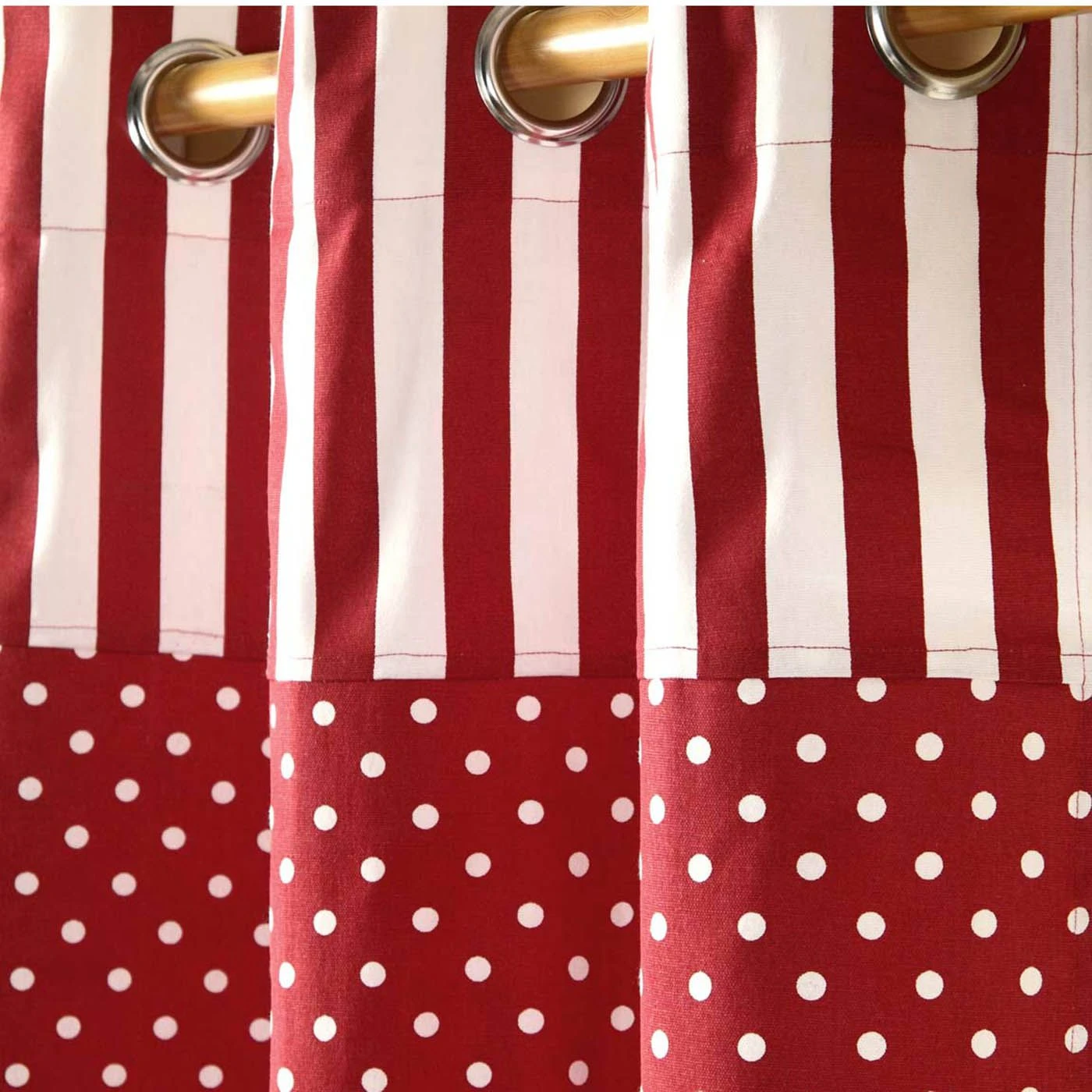 Gardinen Mit Ösen Polka Dots & Streifen Rot Im 2er Set 100% Baumwolle 2 Gardinen Mit Ösen Polka Dots & Streifen Rot Im 2er Set 100% Baumwolle – Bild 2