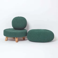 Runder Strickpouf 100% Baumwolle, Tannengrün -Homescapes Sale Haus sf1231c 05