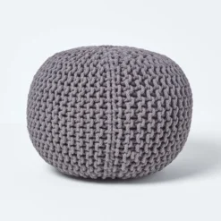 Runder Strickpouf 100% Baumwolle, Grau