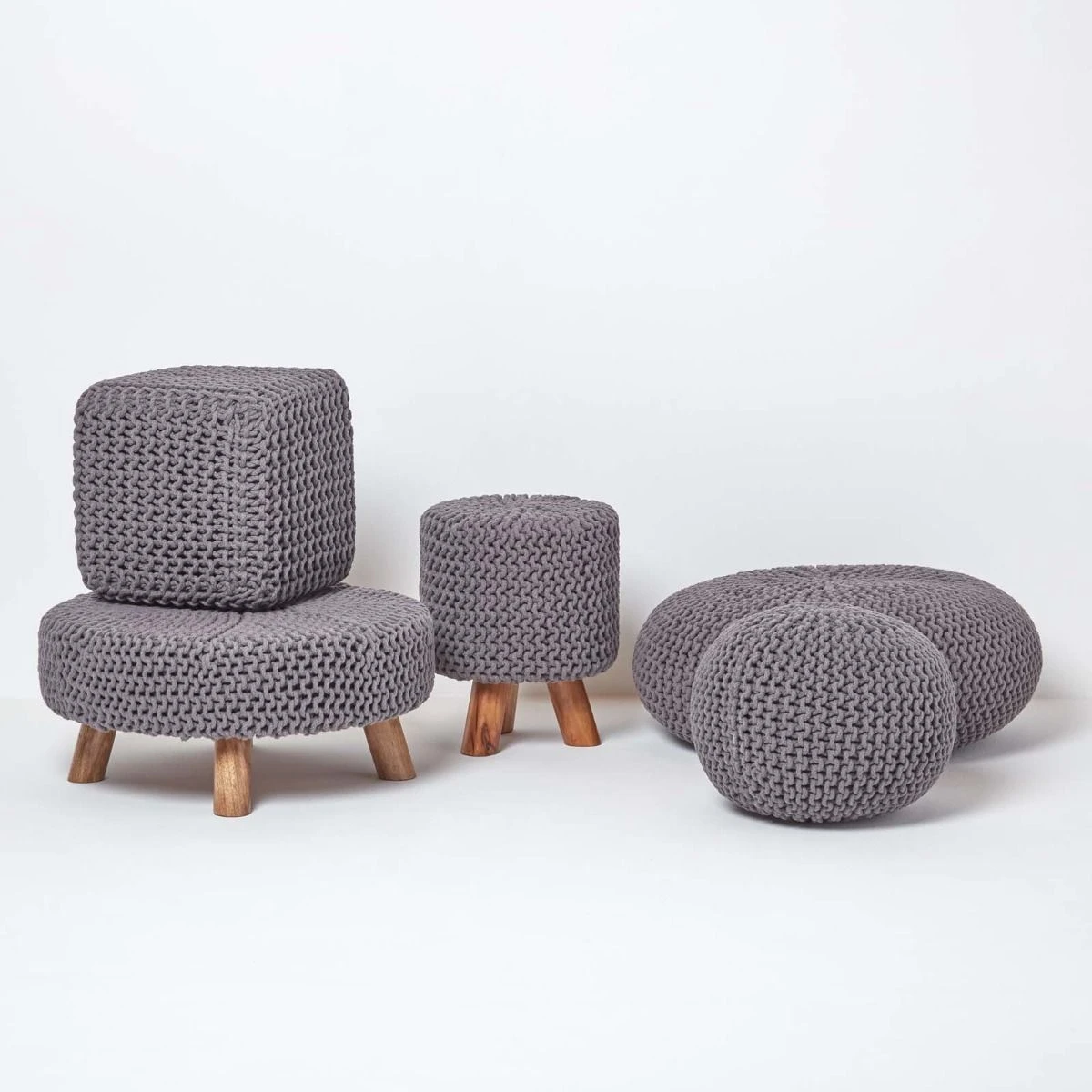 Runder Strickpouf 100% Baumwolle, Grau 5 Runder Strickpouf 100% Baumwolle, Grau – Bild 5