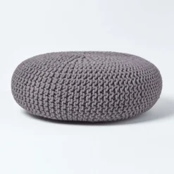 Großer Strickpouf 100% Baumwolle, Grau