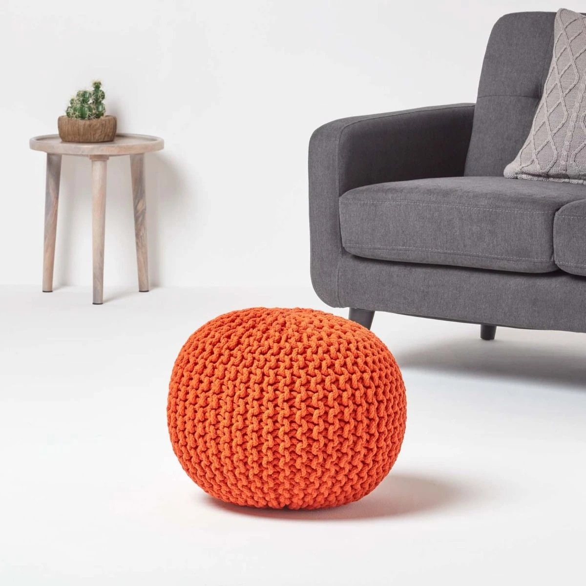 Runder Strickpouf 100% Baumwolle, Orange 2 Runder Strickpouf 100% Baumwolle, Orange – Bild 2