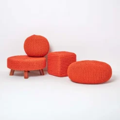 Runder Strickpouf 100% Baumwolle, Orange 10 Runder Strickpouf 100% Baumwolle, Orange -Homescapes Sale Haus sf1231f 05