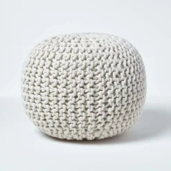 Runder Strickpouf 100% Baumwolle, Natur