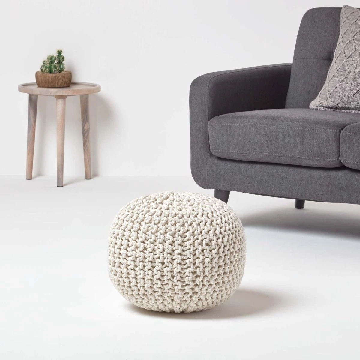Runder Strickpouf 100% Baumwolle, Natur 2 Runder Strickpouf 100% Baumwolle, Natur – Bild 2