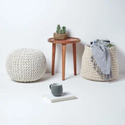 Runder Strickpouf 100% Baumwolle, Natur 11 Runder Strickpouf 100% Baumwolle, Natur -Homescapes Sale Haus sf1231g 06