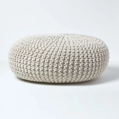 Großer Strickpouf 100% Baumwolle, Natur