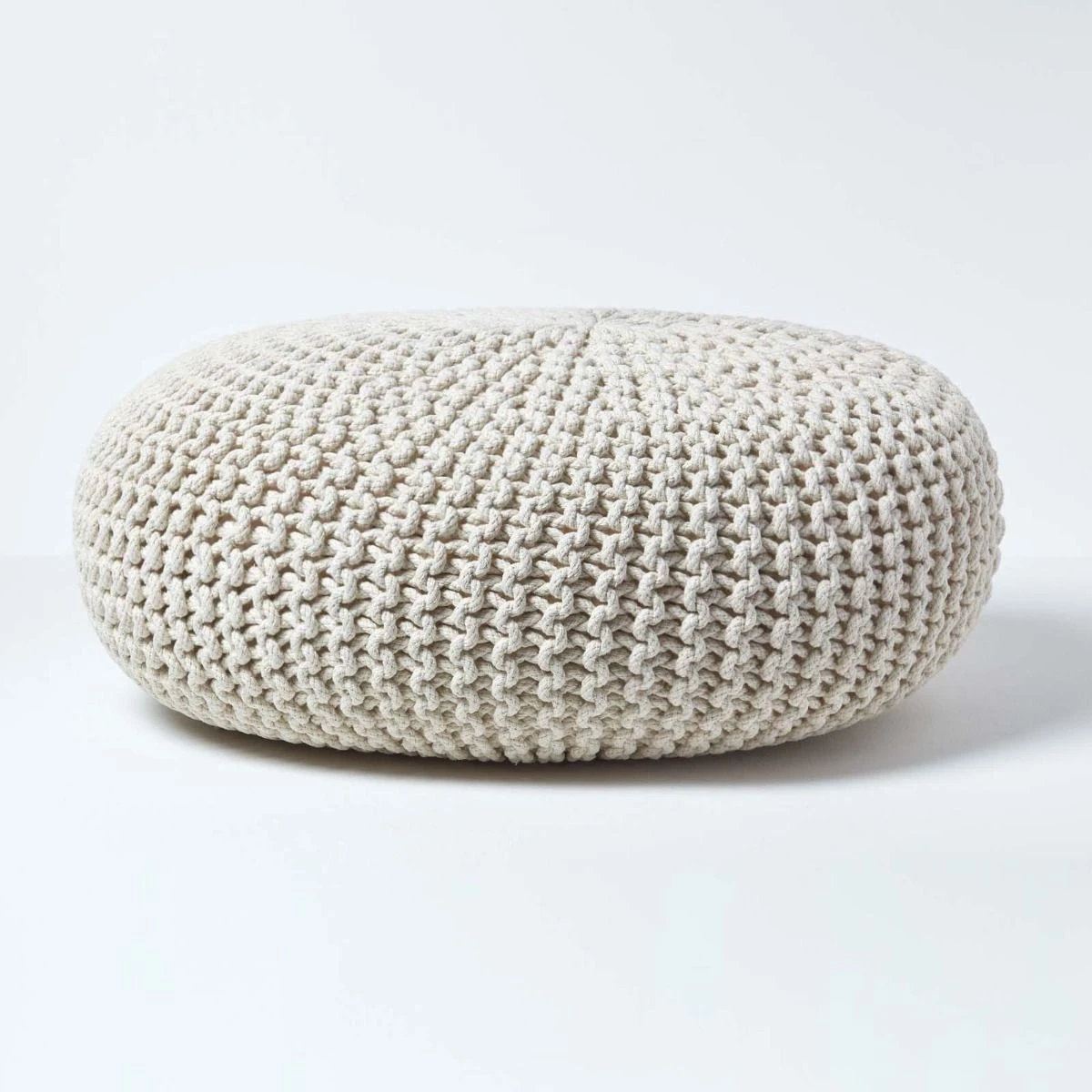 Großer Strickpouf 100% Baumwolle, Natur 1 Großer Strickpouf 100% Baumwolle, Natur