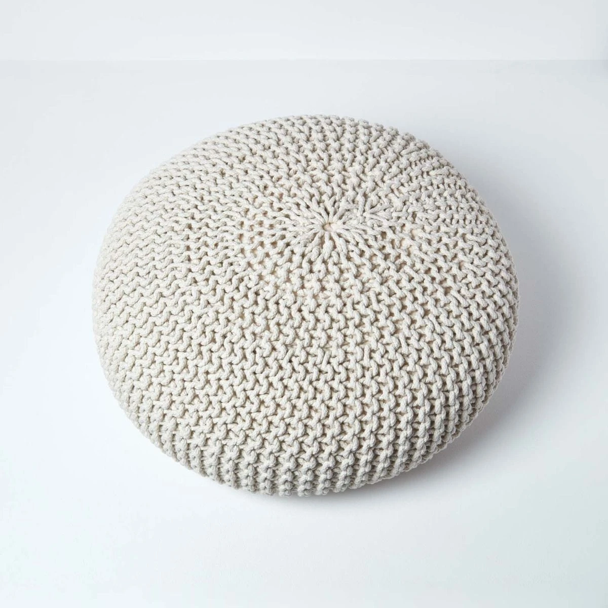 Großer Strickpouf 100% Baumwolle, Natur 3 Großer Strickpouf 100% Baumwolle, Natur – Bild 3
