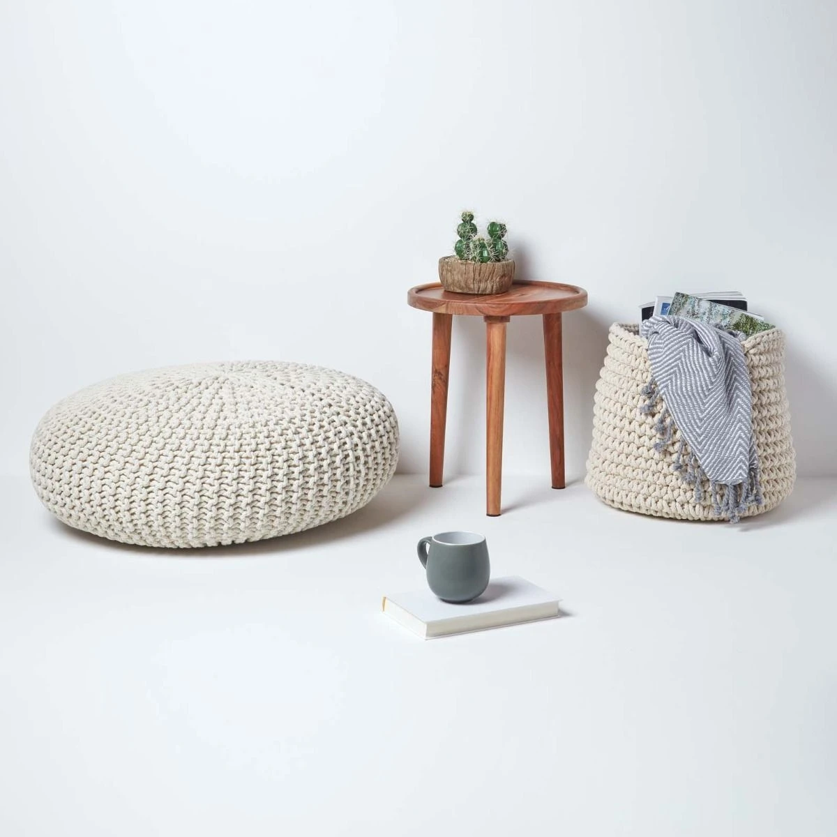 Großer Strickpouf 100% Baumwolle, Natur 6 Großer Strickpouf 100% Baumwolle, Natur – Bild 6