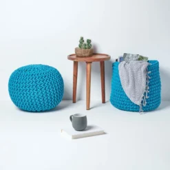 Runder Strickpouf 100% Baumwolle, Türkis -Homescapes Sale Haus sf1231i 06