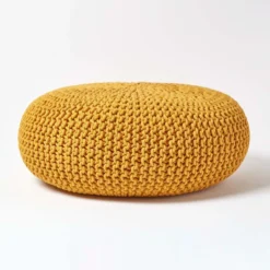 Großer Strickpouf 100% Baumwolle, Senf