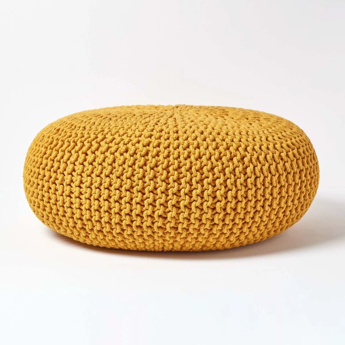 Großer Strickpouf 100% Baumwolle, Senf 1 Großer Strickpouf 100% Baumwolle, Senf