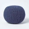 Runder Strickpouf 100% Baumwolle, Marineblau