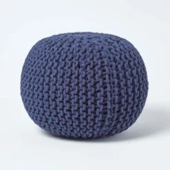 Runder Strickpouf 100% Baumwolle, Marineblau