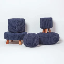 Runder Strickpouf 100% Baumwolle, Marineblau -Homescapes Sale Haus sf1231k 05