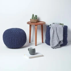 Runder Strickpouf 100% Baumwolle, Marineblau -Homescapes Sale Haus sf1231k 06