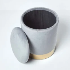 „Clarence“ Samt Sitzhocker Mit Stauraum, Grau -Homescapes Sale Haus sf1499 05