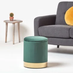 „Clarence“ Samt Sitzhocker Mit Stauraum, Grün 10 „Clarence“ Samt Sitzhocker Mit Stauraum, Grün -Homescapes Sale Haus sf1500 02