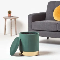 „Clarence“ Samt Sitzhocker Mit Stauraum, Grün 11 „Clarence“ Samt Sitzhocker Mit Stauraum, Grün -Homescapes Sale Haus sf1500 02 2