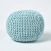 Runder Strickpouf 100% Baumwolle, Hellblau