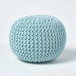 Runder Strickpouf 100% Baumwolle, Hellblau