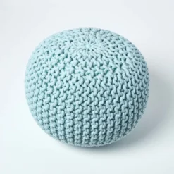 Runder Strickpouf 100% Baumwolle, Hellblau -Homescapes Sale Haus sf1570 03