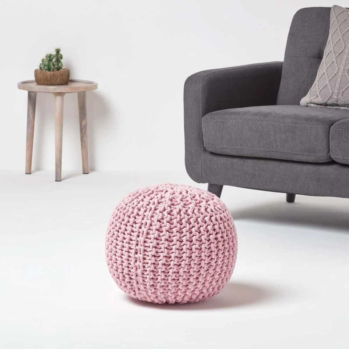 Runder Strickpouf 100% Baumwolle, Rosa 2 Runder Strickpouf 100% Baumwolle, Rosa – Bild 2