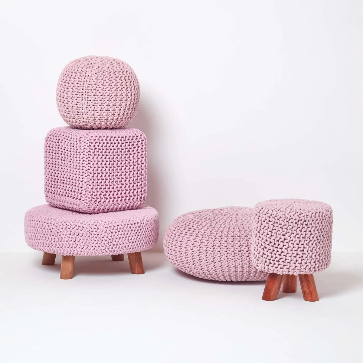 Runder Strickpouf 100% Baumwolle, Rosa 5 Runder Strickpouf 100% Baumwolle, Rosa – Bild 5