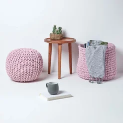 Runder Strickpouf 100% Baumwolle, Rosa 11 Runder Strickpouf 100% Baumwolle, Rosa -Homescapes Sale Haus sf1571 06