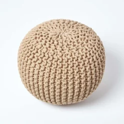 Runder Strickpouf 100% Baumwolle, Cremeweiß -Homescapes Sale Haus sf1667a 03